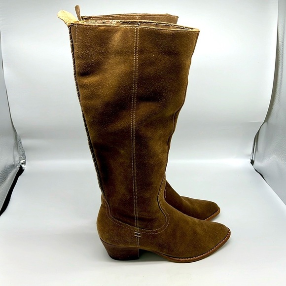Dolce Vita - Brown And Tan Suede Side Zip Pointed Toe Knee High Boot Size 6 - Picture 1 of 16